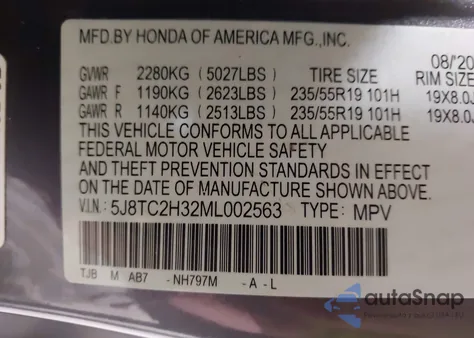 2021 Acura Rdx Standard из США, поврежденный, VIN 5J8TC2H32ML002563